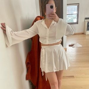 Silk bell sleeve crop top